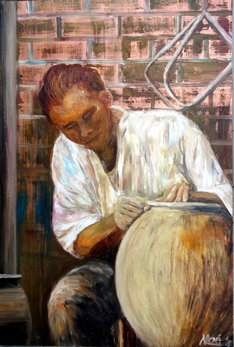 The image shows a potter at work. This reflects the theme of the poem.